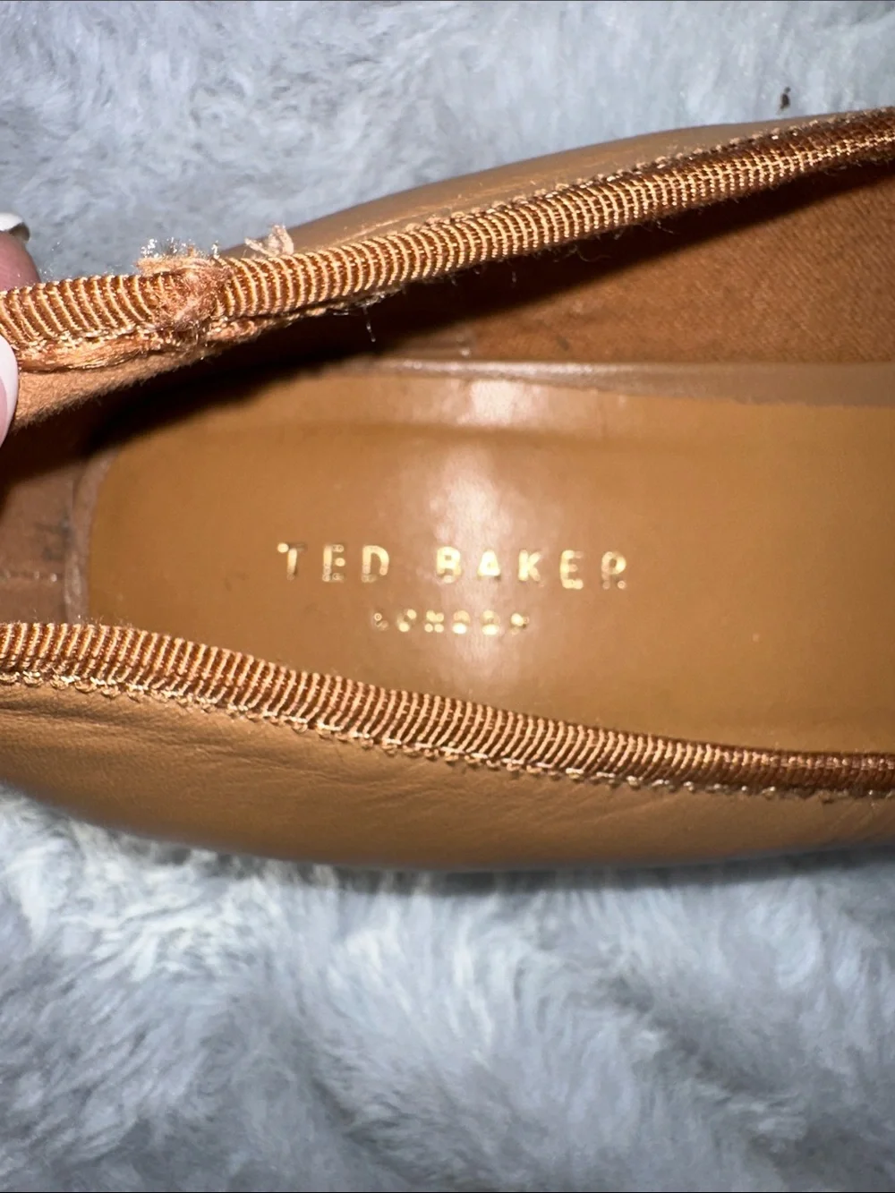 Ted Baker Tan Bow-Trim Leather Ballet Flats